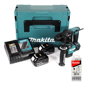 Makita DHR 171 RMJ 18V 2-stufig Brushless Akku Bohrhammer SDS Plus + 2x Akku 4,0Ah + Ladegerät + 5 tlg. Hartmetall Bohrer Set + Makpac