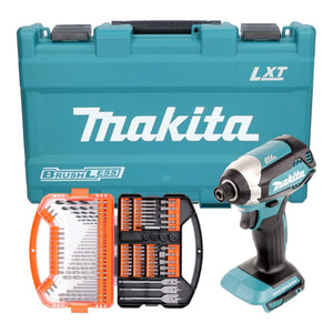 Makita DTD 153 Z Akku Schlagschrauber ( 18 V 170 Nm 1/4" Brushless ) inkl. Koffer + WellCut 101 tlg. Bit- und Bohrer Set
