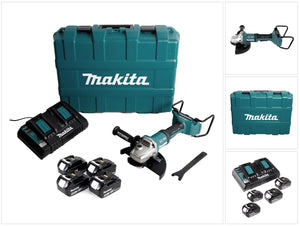 Makita DGA 900 PM4KX2 Akku Winkelschleifer 36V ( 2x18V ) 230mm Brushless + 4x Akku 4,0Ah + Doppelladegerät + Ezynut + Koffer