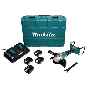 Makita DGA 900 PT4KX2 Akku Winkelschleifer 36V ( 2x18V ) 230mm Brushless + 4x Akku 5,0Ah + Doppelladegerät + Ezynut + Koffer