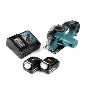 Makita DCS 552 RM 18 V Akku Metall Handkreissäge 136 mm + 2x 4,0 Ah Akku und Ladegerät + Sägeblatt und Schutzbrille