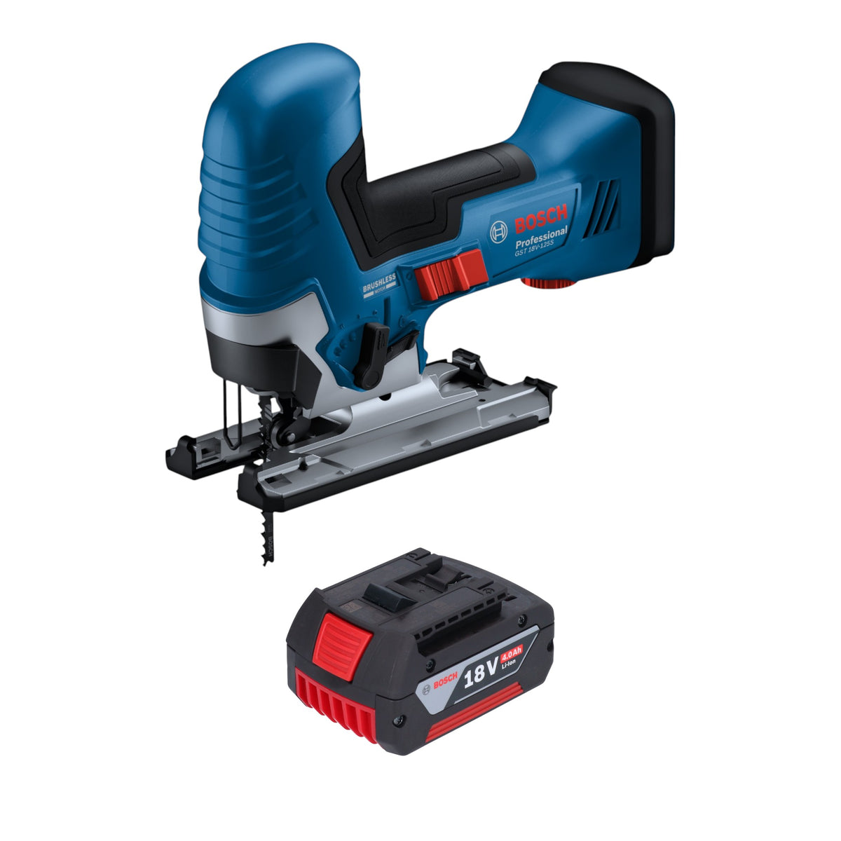 Bosch GST 18V-125 S Professional Akku Stichsäge 18 V 125 mm Brushless + 1x Akku 4,0 Ah - ohne Ladegerät