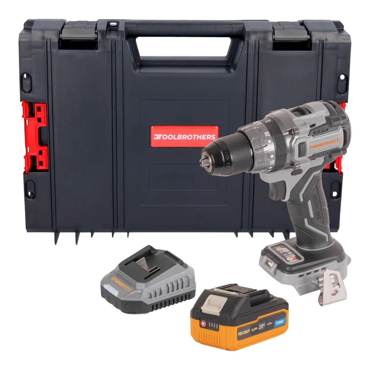 Procraft Industrial CD20Abb Akku Schlagbohrschrauber 20 V 85 Nm + 1x Akku 4,0 Ah + Ladegerät + RHINO Toolcase