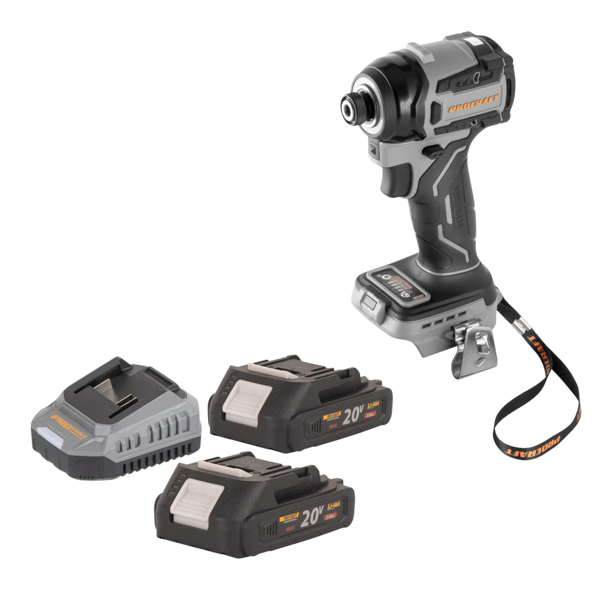 Procraft Industrial ID20Abb Akku Schlagschrauber 20 V 180 Nm 1/4" + 2x Akku 2,0 Ah + Ladegerät