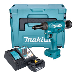 Makita DRV 150 RG1J Akku Blindnietsetzgerät 18 V 10 kN 2,4 - 4,8 mm Brushless + 1x Akku 6,0 Ah + Ladegerät + Makpac
