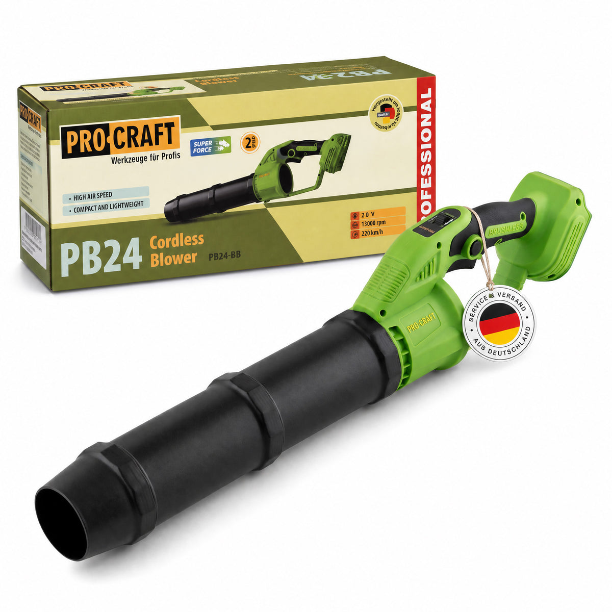 Procraft PB24bb Akku Laubbläser 20 V Brushless Solo - ohne Akku, ohne Ladegerät