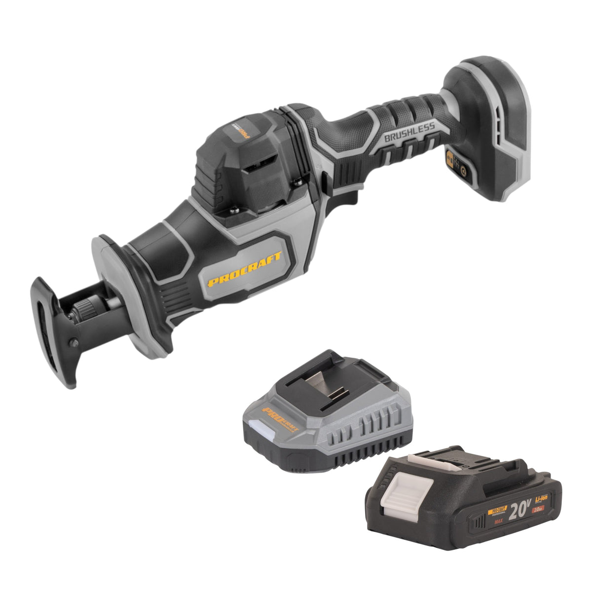 Procraft Industrial RS20Abb Recipro Säbelsäge 20 V Brushless + 1x Akku 2,0 Ah + Ladegerät