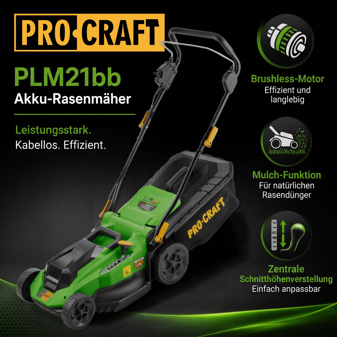 Procraft PLM21bb Akku Rasenmäher 40 V ( 2x 20 V ) 380 mm Brushless Solo - ohne Akku, ohne Ladegerät