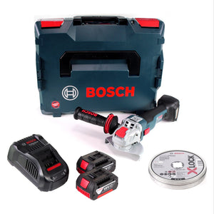 Bosch GWX 18V-10 C Akku Winkelschleifer 18V 125mm brushless X-LOCK+ 2x Akku 3,0Ah + Ladegerät + 10x Trennscheiben X-LOCK 125x22,23mm for Inox + L-BOXX
