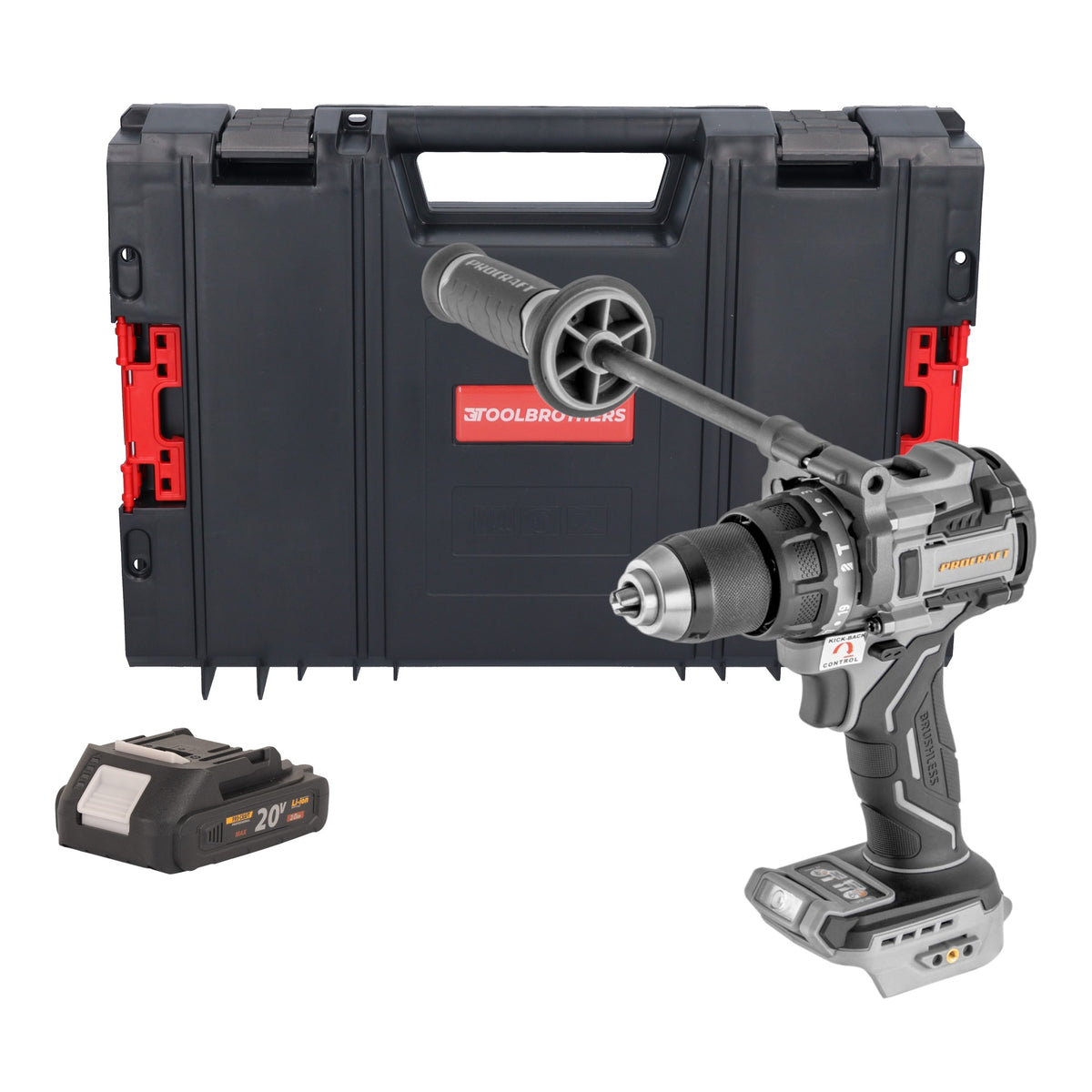 ProCraft Industrial CD20C-BB Akku Schlagbohrschrauber 20 V 120 Nm Brushless + 1x Akku 2,0 Ah + RHINO Toolcase - ohne Ladegerät