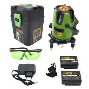 Procraft LE-3D Akku Linien- und Kreuzlinienlaser 3,7 V 50 m grün selbstnivellierend + Integrierter Akku 2,0 Ah