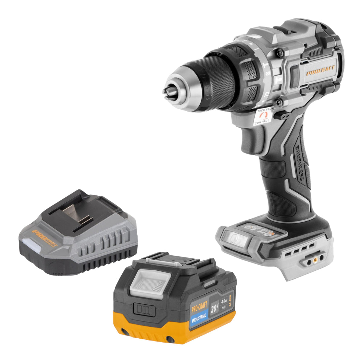 ProCraft Industrial CD20C-BB Akku Schlagbohrschrauber 20 V 120 Nm Brushless + 1x Akku 4,0 Ah + Ladegerät