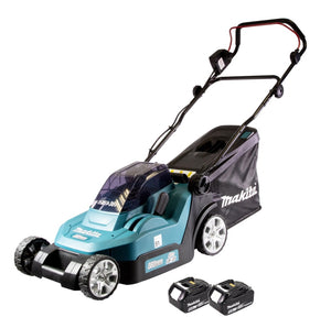 Makita DLM 382 T2 Akku Rasenmäher 36 V ( 2x 18 V ) 38 cm 40 l + 2x Akku 5,0 Ah - ohne Ladegerät