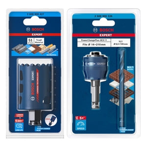 Bosch EXPERT Tough Material Lochsägen Starter Set 51 x 60 mm Carbide ( 2608900427 ) Universal + Power Change Adapter ( 2608900526 )