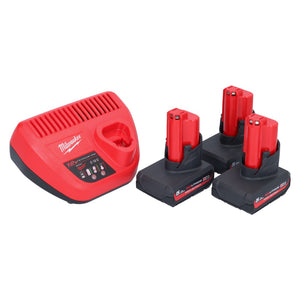Milwaukee M12 HNRG-503 Akku Starter Set 3x HB5 High Output 12 V 5,0 Ah / 5000 mAh Li-Ion Akku ( 3x 4932480165 ) + M12-C12C Ladegerät