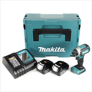 Makita DTD 153 RTJ 18 V Akku Brushless Schlagschrauber im Makpac + 2x BL 1850 B 5,0 Ah Li-Ion Akku + 1x DC 18 RC Ladegerät