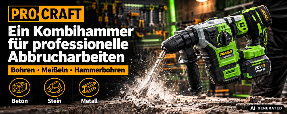 Procraft Industrial HD20B-BB Akku Kombihammer 20 V 5 J SDS plus Brushless + 2x Akku 8,0 Ah + Ladegerät