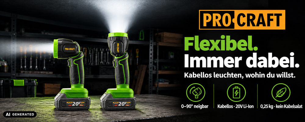 Procraft LL18bb Akku LED Strahler 20 V 300 lm + 1x Akku 2,0 Ah - ohne Ladegerät