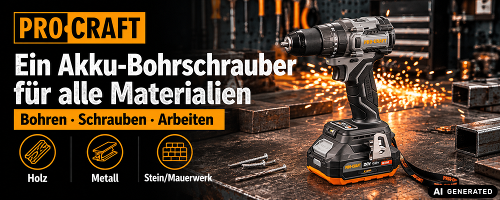 Procraft Industrial CD20Abb Akku Schlagbohrschrauber 20 V 85 Nm + 1x Akku 4,0 Ah + Ladegerät + RHINO Toolcase