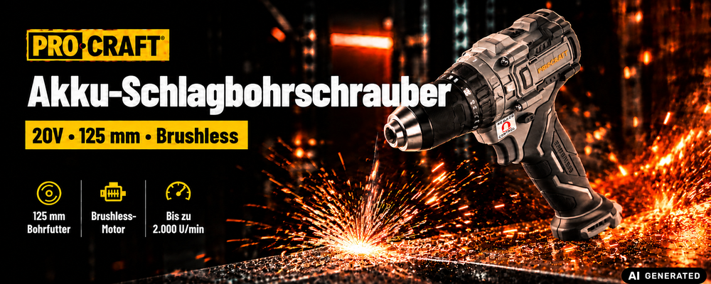ProCraft Industrial CD20C-BB Akku Schlagbohrschrauber 20 V 120 Nm Brushless Solo - ohne Akku, ohne Ladegerät