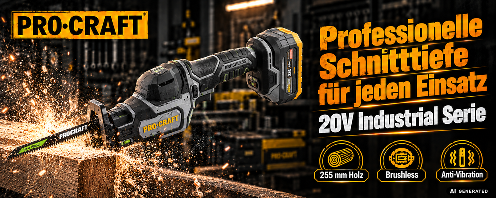 Procraft Industrial RS20Abb Recipro Säbelsäge 20 V Brushless Solo - ohne Akku, ohne Ladegerät
