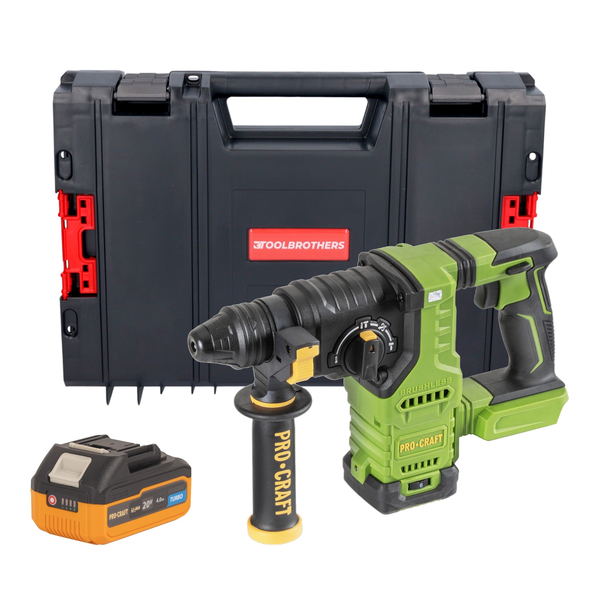 Procraft PHA30bb Akku Bohrhammer 20 V 2,8 J SDS plus Brushless + 1x Akku 4,0 Ah + RHINO Toolcase - ohne Ladegerät