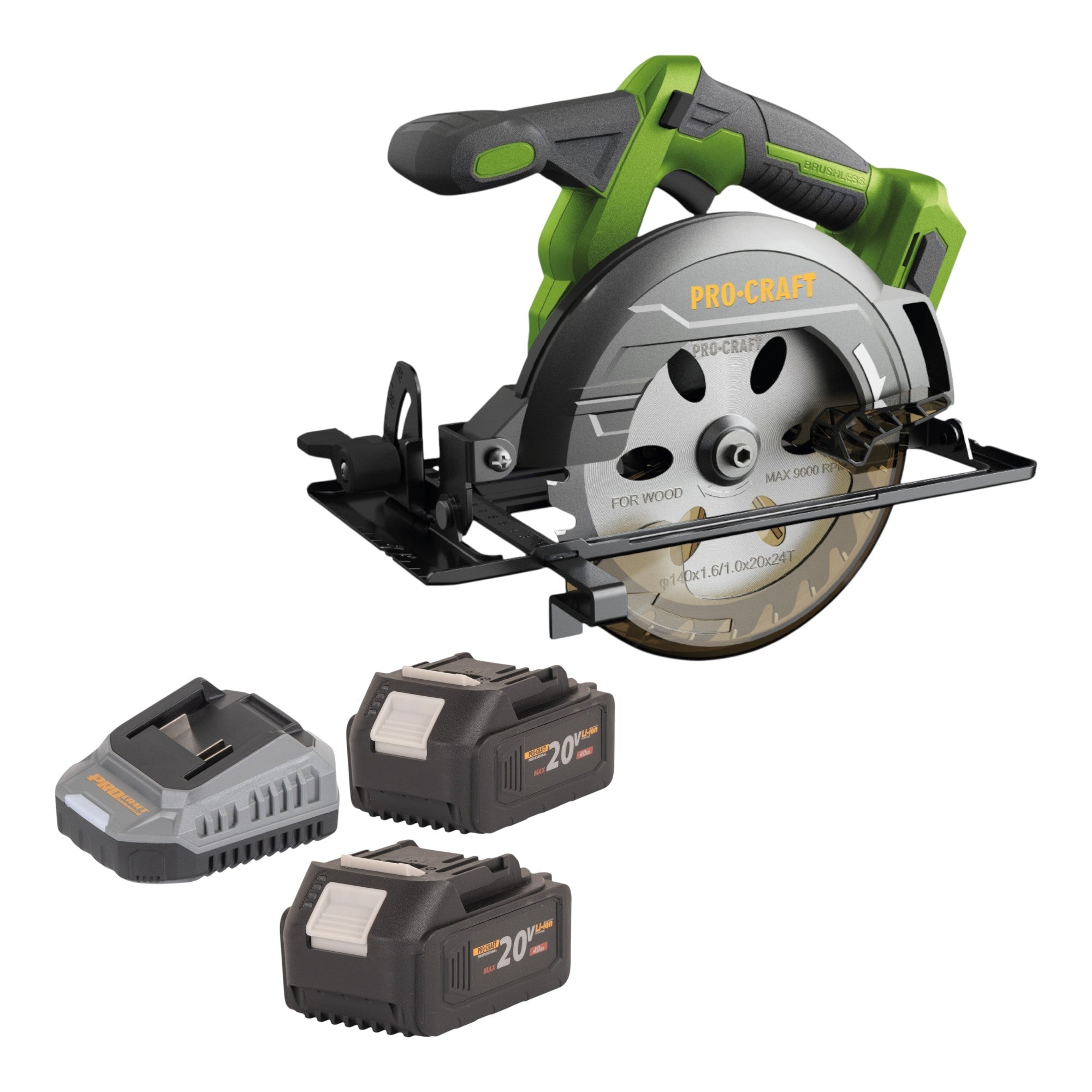 Procraft PCA32-BB Akku Handkreissäge 20 V 165 mm Brushless + 2x Akku 4,0 Ah + Ladegerät