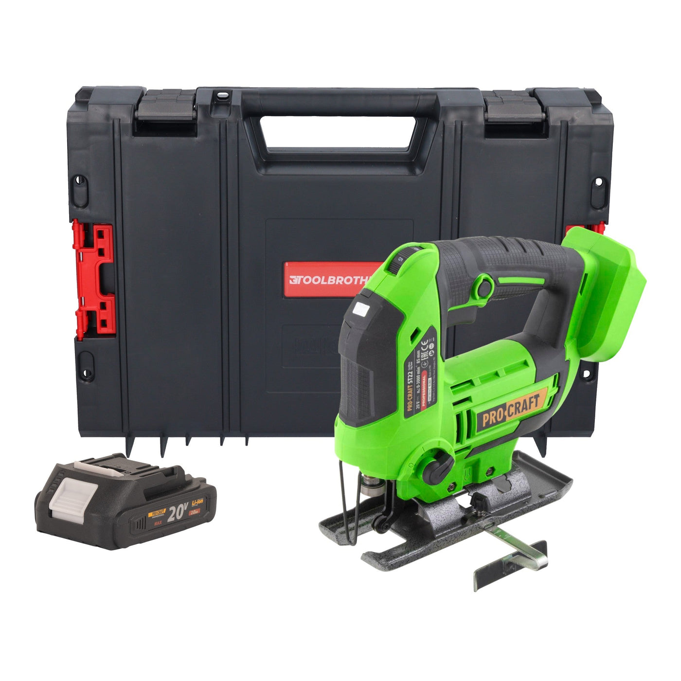 Procraft ST22 Akku Stichsäge 20 V 80 mm Brushless + 1x Akku 2,0 Ah + RHINO Toolcase - ohne Ladegerät