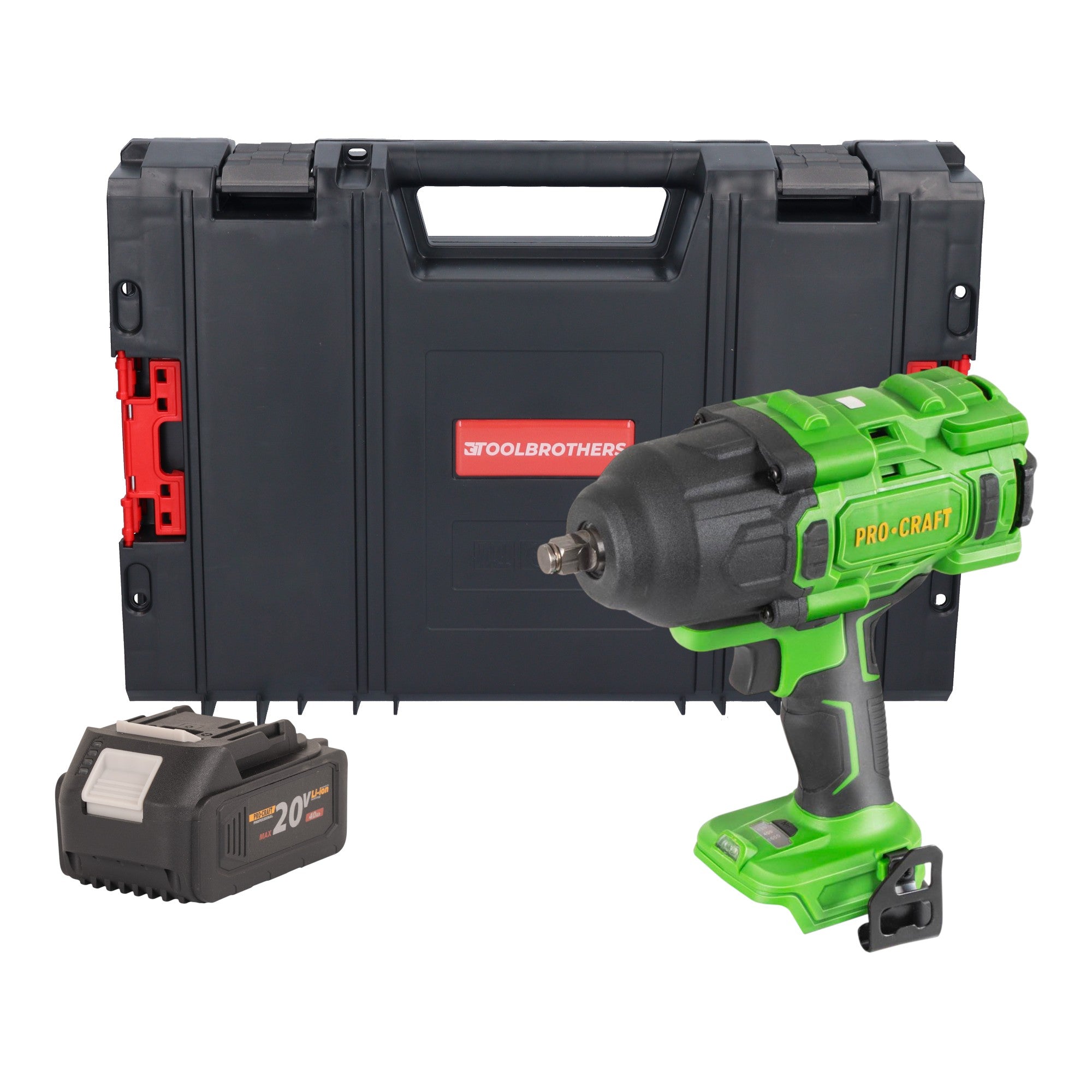 Procraft PWA80bb Akku Schlagschrauber 20 V 1600 Nm 1/2" Brushless + 1x Akku 4,0 Ah + RHINO Toolcase - ohne Ladegerät