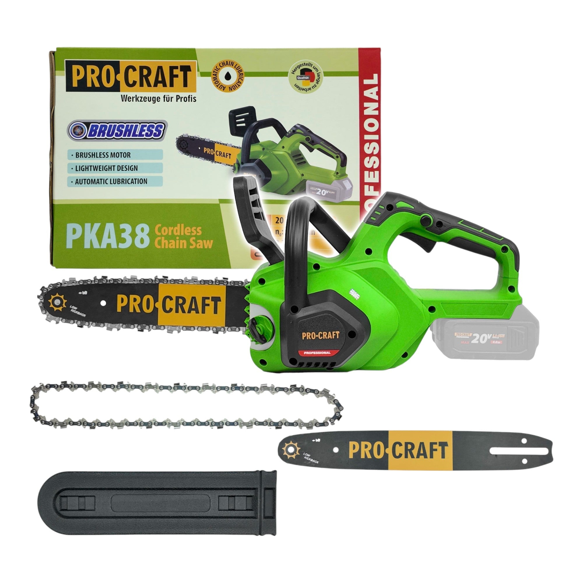 Procraft PKA38 Akku Kettensäge 20 V 304 mm Brushless Solo - ohne Akku, ohne Ladegerät