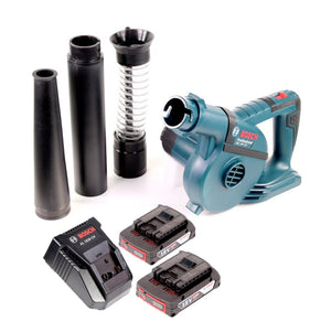 Bosch GBL 18 V-120 Akku Gebläse Laubbläser mit 2x Bosch GBA 18V 2,0 Ah Akku + AL 1820 CV Ladegerät