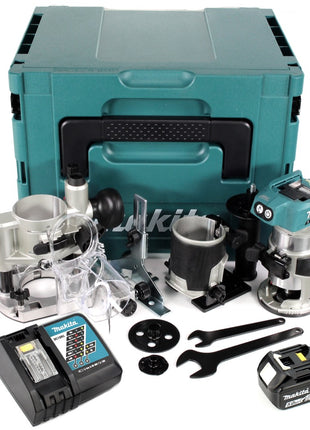 Makita DRT 50 RT1J X2 18 V Li-Ion Akku Brushless Multifunktionsfräse im Makpac inkl. Fräsmodule + 1x 5,0 Akku + Ladegerät - Toolbrothers