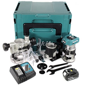 Makita DRT 50 RT1J X2 18 V Li-Ion Akku Brushless Multifunktionsfräse im Makpac inkl. Fräsmodule + 1x 5,0 Akku + Ladegerät