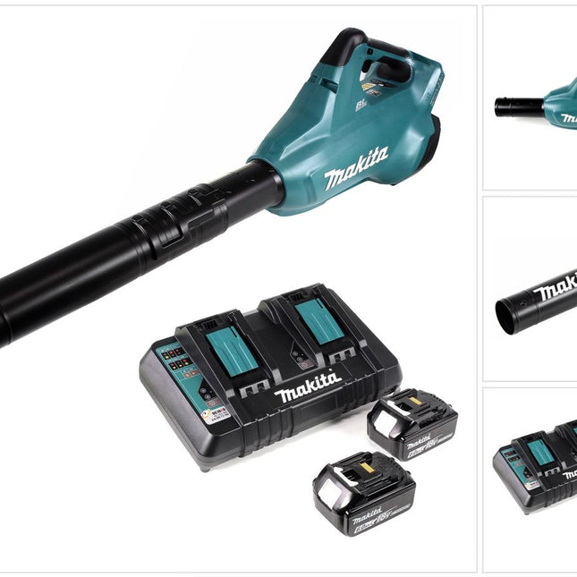 Makita DUB 362 2x18 Volt Akku Laubbläser Akku-Gebläse + 2x 6 Ah Akku + Makita DC 18 RD Doppel Ladegerät - Toolbrothers