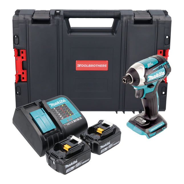 Makita DTD 154 SFJ-R cordless impact wrench 18V 1/4" 175Nm brushless + 2x rechargeable battery 3.0 Ah + charger + RHINO