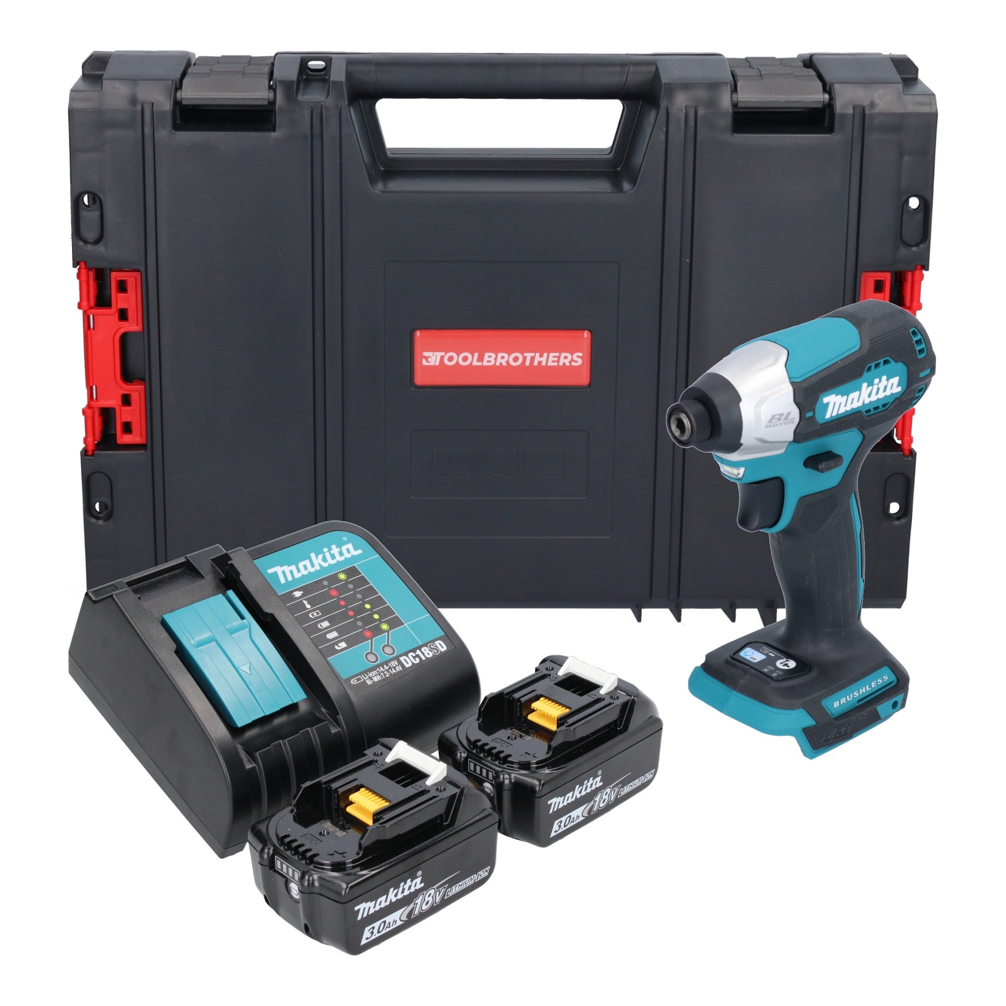 Makita DTD 157 SFJ R Akku Schlagschrauber 18 V 140 Nm 1 4 Brushless 2x Akku 3 0 Ah Ladegeraet RHINO 0 - toolbrothers
