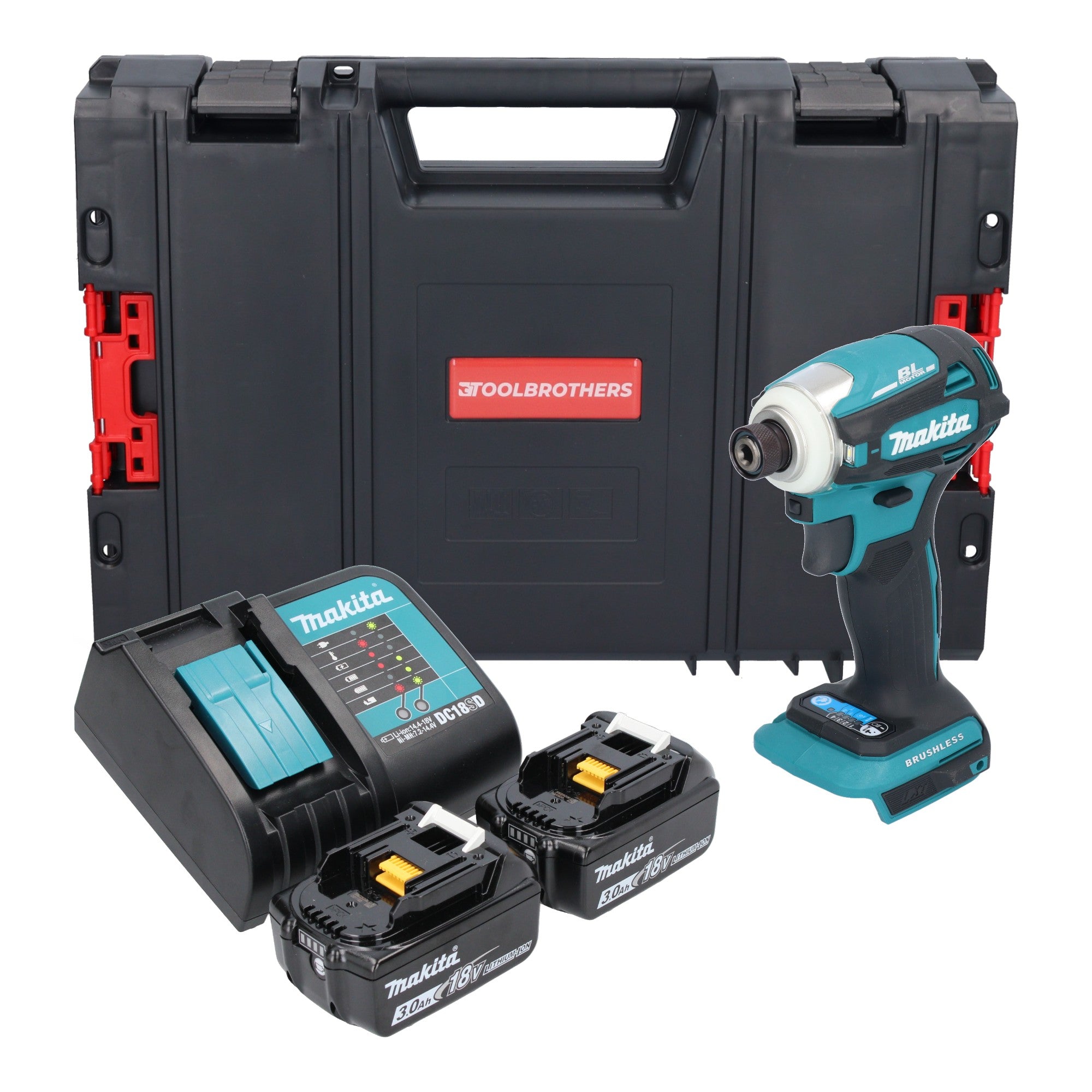 Makita DTD 172 SFJ R Akku Schlagschrauber 18 V 180 Nm 1 4 Brushless 2x Akku 3 0 Ah Ladegeraet RHINO 0 - toolbrothers