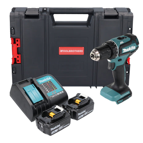 Makita DDF 485 SFJ-R cordless drill driver 18 V 50 Nm brushless + 2x rechargeable battery 3.0 Ah + charger + RHINO