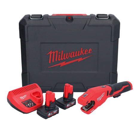 Cortatubos de acero inoxidable a batería Milwaukee M12 PCSS-602C 12 V 12 - 28 mm + 2x baterías 6,0 Ah + cargador + estuche