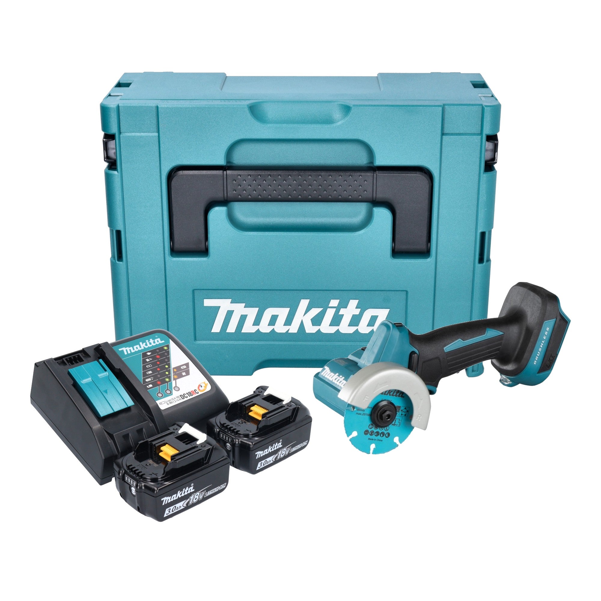 Makita DMC 300 RFJ Akku Winkelschleifer 18 V 76 mm Brushless 2x Akku 3 0 Ah Ladegeraet Makpac 0 - toolbrothers