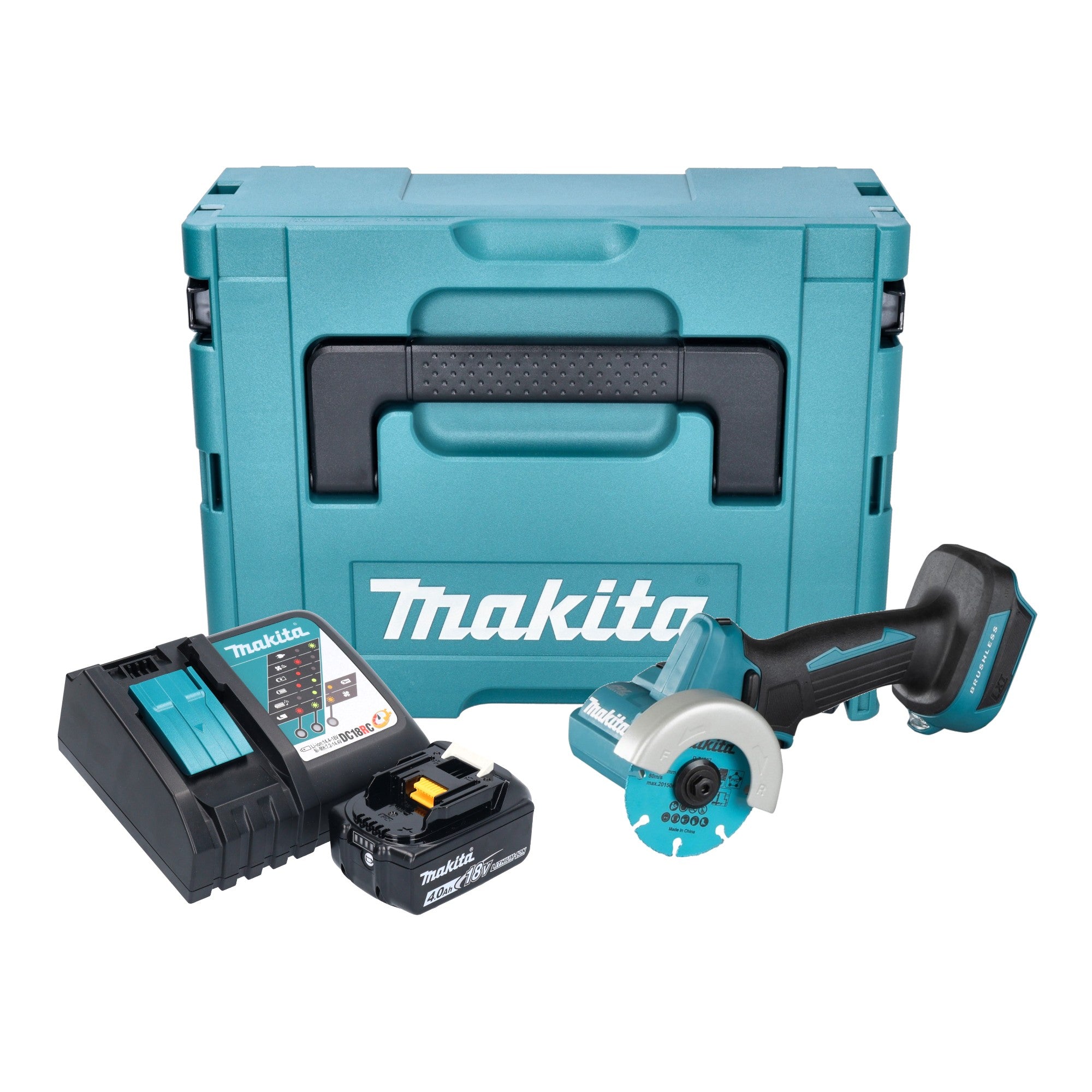 Makita DMC 300 RM1J Akku Winkelschleifer 18 V 76 mm Brushless 1x Akku 4 0 Ah Ladegeraet Makpac 0 - toolbrothers