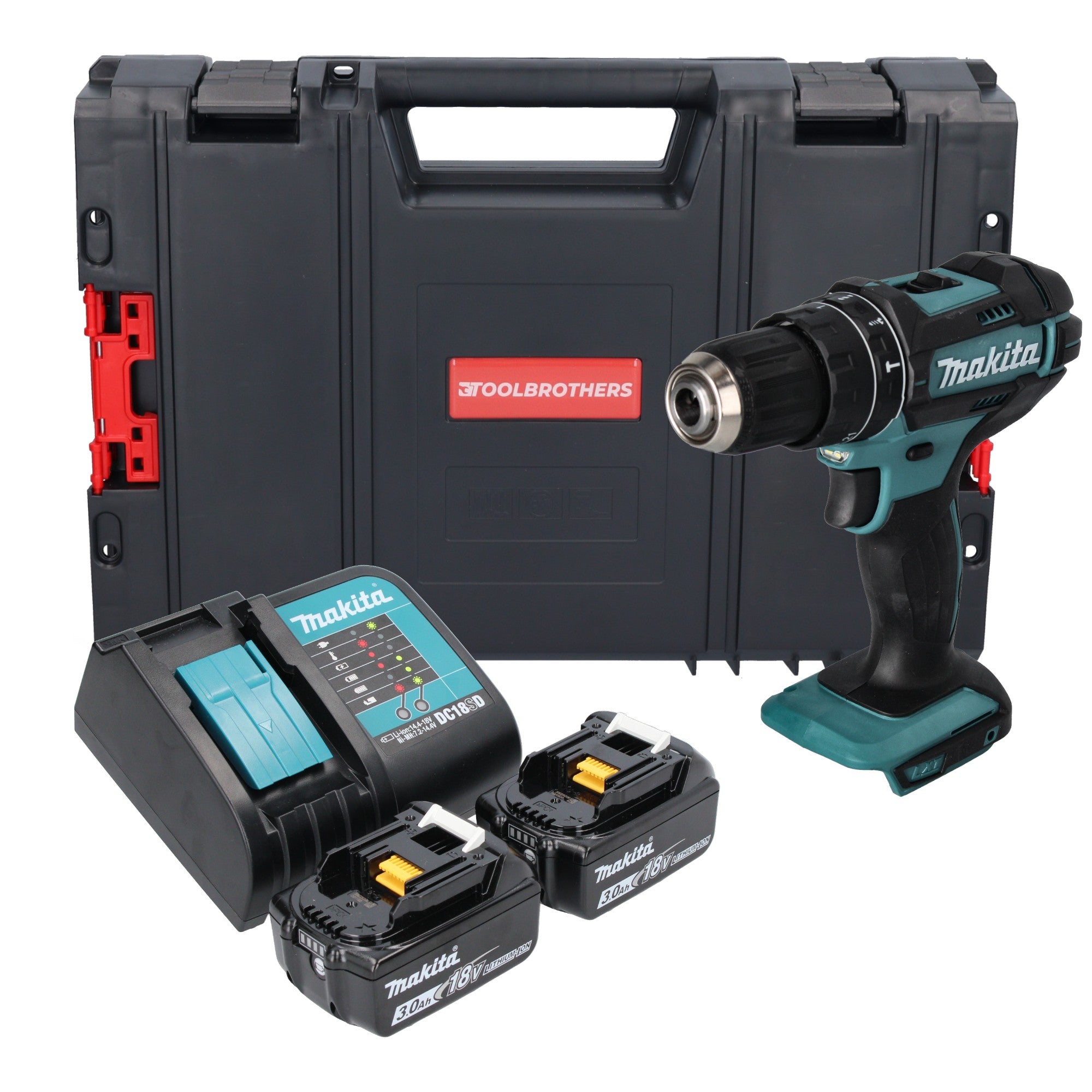 Makita DHP 482 SFJ R Akku Schlagbohrschrauber 18 V 62 Nm 2x Akku 3 0 Ah Ladegeraet RHINO 0 - toolbrothers