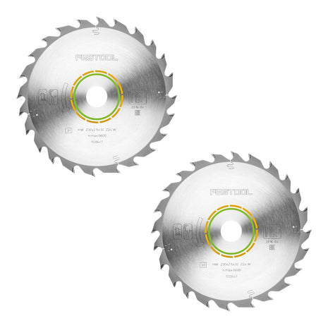 Festool HW 230x2.5x30 W24 circular saw blade WOOD STANDARD 2 pcs. ( 2x 500647 ) 230 x 2.5 x 30 mm 24 teeth for all wood-based materials, building material boards, soft plastics, rough cut