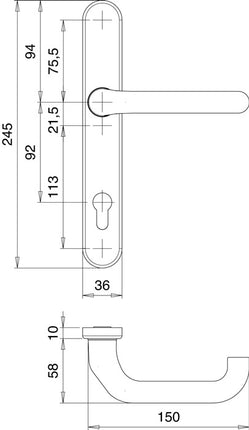 EDI Garniture de porte profilée Kronos 1300/K22/035 Aluminium F12 ( 3000200029 )