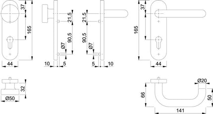 Juego de botones cortos HOPPE Paris E58/353KH/138 acero inoxidable F69 ( 3000203107 )