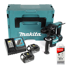 Makita DHR 171 RFJ 18 V 2-stufig Brushless Akku Bohrhammer SDS Plus + 2x Akku 3,0Ah + Ladegerät + 5 tlg. Hartmetall Bohrer Set + Makpac