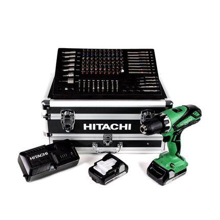 Hitachi KC 18 DJLF 18V Akku Bohrschrauber + 2x 2,5 Ah Akkus mit Ladegerät + 100-teiliges Schraub- und Bohr-Set + hochwertiger Aluminium Transportkoffer - Toolbrothers