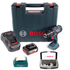 Bosch GSB 18-2-Li Plus Schlagbohrschrauber Professional 18 V im Koffer + 1x GBA 6,0 Ah Akku + Bosch GAL 1880 CV Schnellladegerät + Bosch 32 teiliges Bit Set + Bosch USB Ladegerät Adapter für 18V Akkus - Toolbrothers