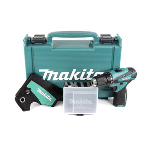 Makita DF 330 10,8 V Akku Bohrschrauber Solo im grünen Koffer mit Holster und Behälter für Zubehör