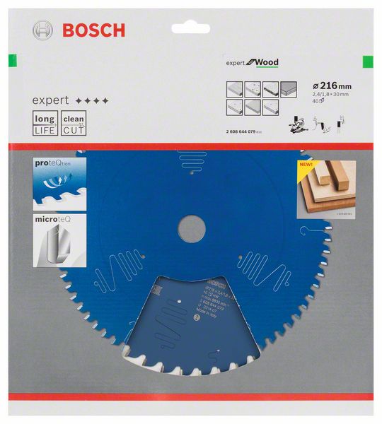 Hoja de sierra circular BOSCH Expert para madera Ø exterior 216 mm Número de dientes 40 WZ ( 8000342089 )